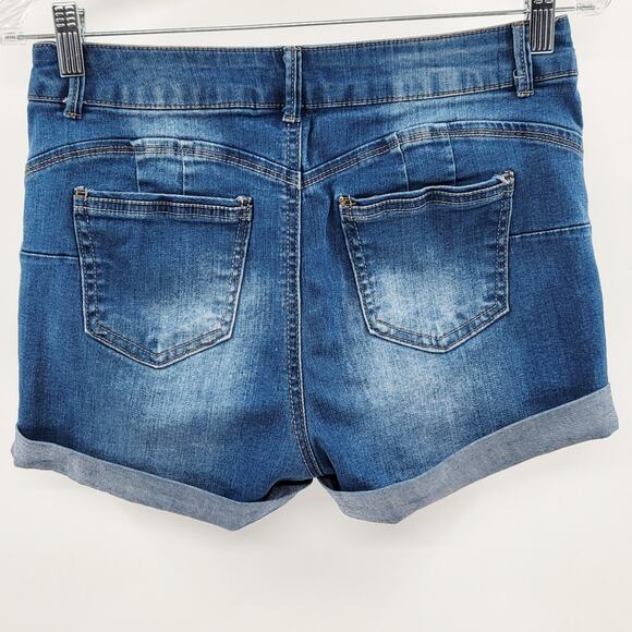 Wax Jean Blue Distressed High-Waisted Cuffed Hem Denim Jean Shorts Women's M - Picture 2 of 7